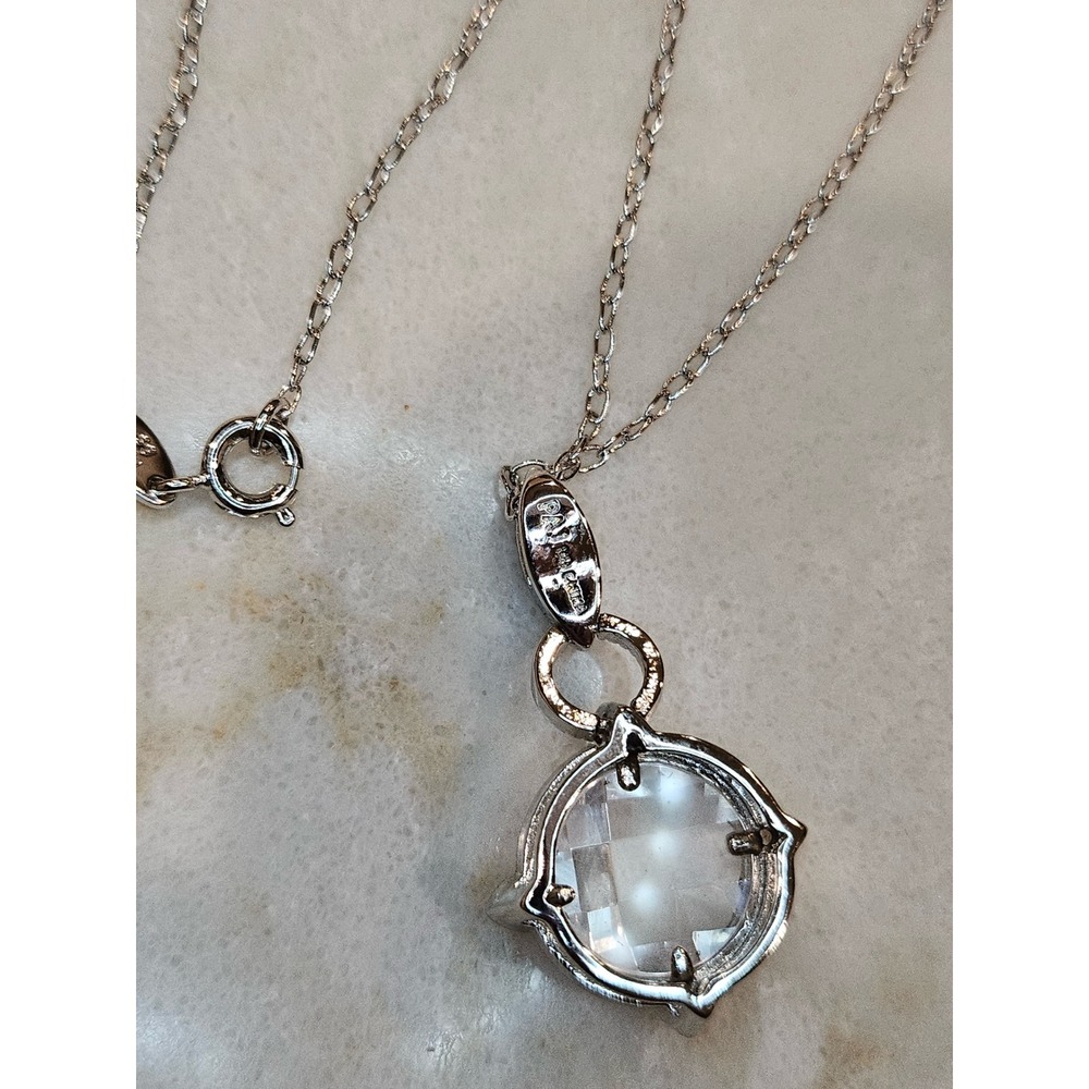 Silver Tone Necklace with Crystal  Round Faceted Stone and Gold‎ Tone Accents - Picture 2 of 11